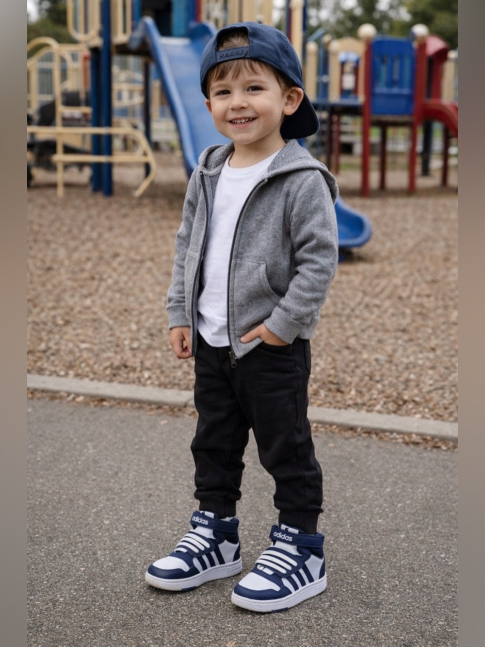 Adidas Originals Hoops 3.0 Mid Kids Sneakers 
Navy & White Toddler Shoes Size 9K